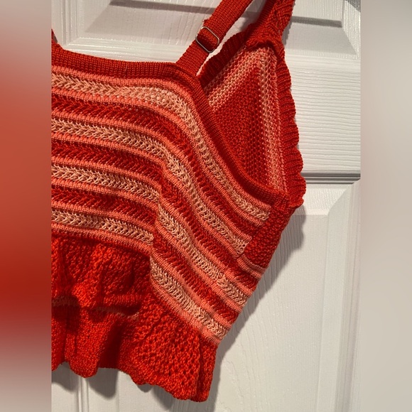 NWT Madden NYC Size XL Orange Coral Stripe Crochet Crop Top V Neck Adjustable - Picture 11 of 13